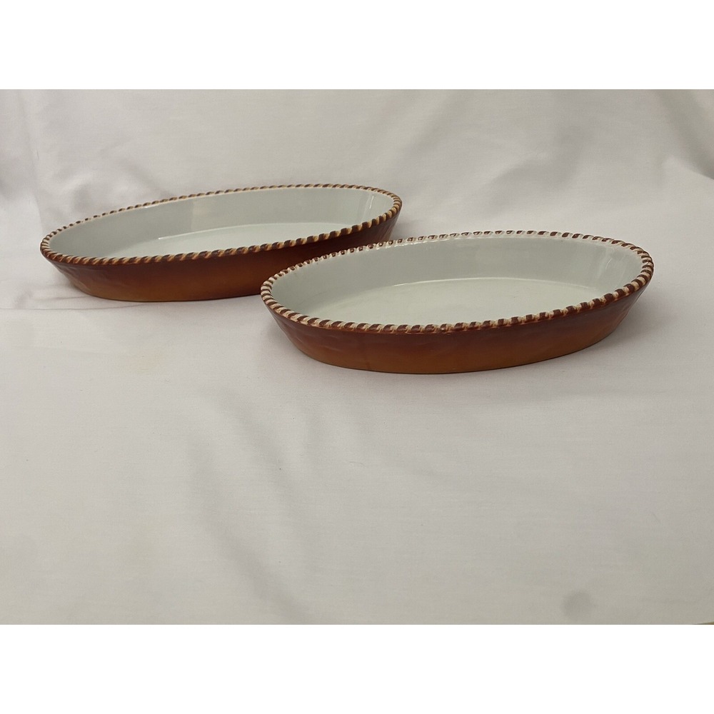2 Vtg Walkure Bayreuth Oval Ombre German Baking Dishes Embossed Rope Edge 70's